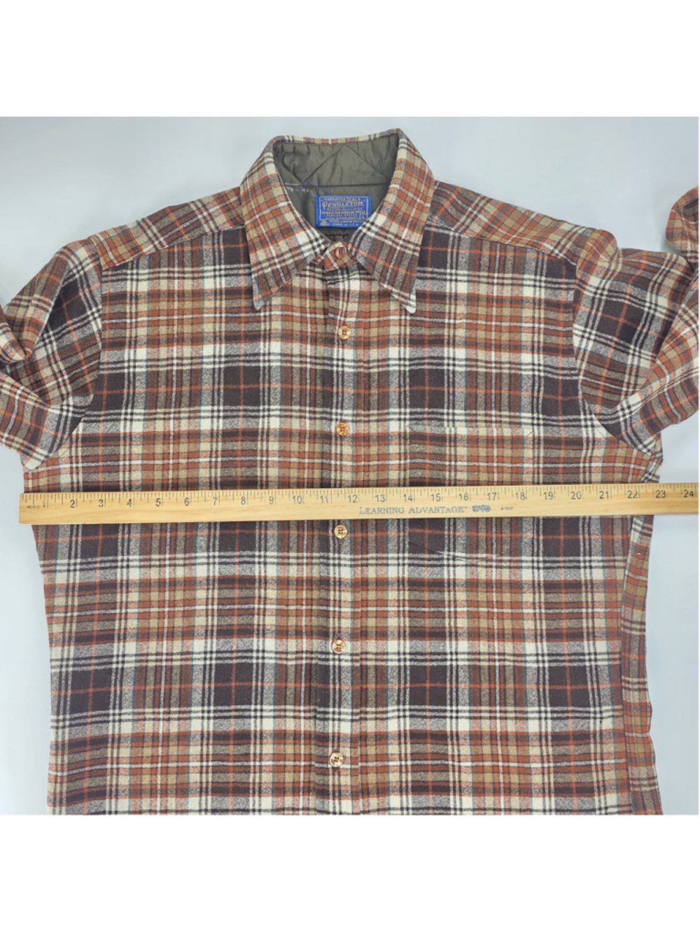 Pendleton Wool Shirt Mens L Vintage Plaid Flannel USA Board Shirt Brown - Picture 6 of 9